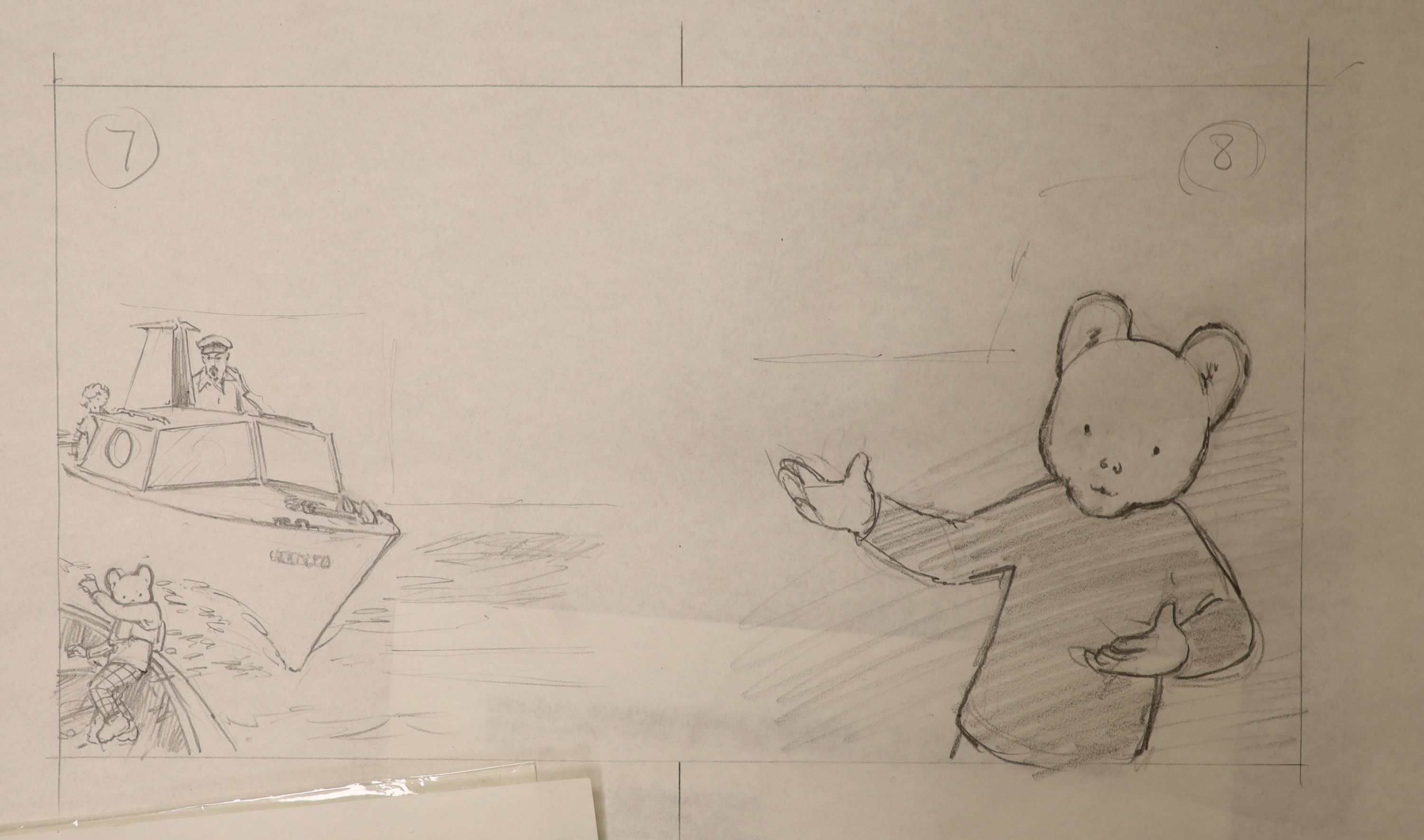 Jon Davies, three original pencil sketches for Rupert The Bear books, printed in 1986, overall 29 x 41cm, unframed